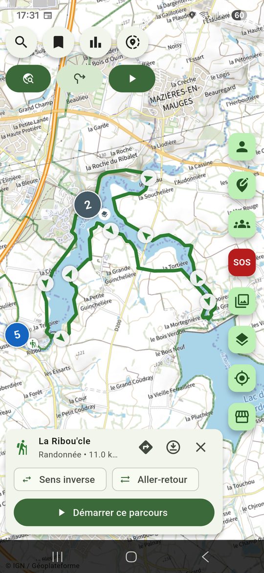 Carte IGN sentiers — parcours La Ribou'cle