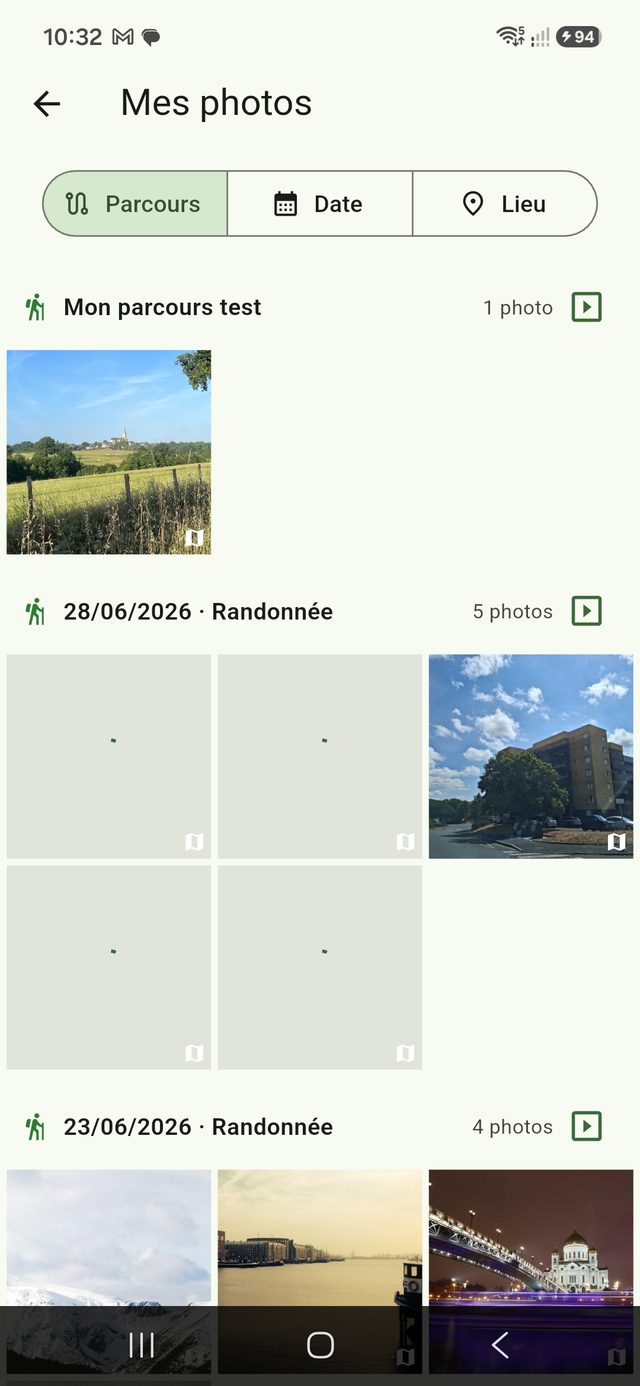 Mes photos — classées par parcours, sauvegardées dans le cloud